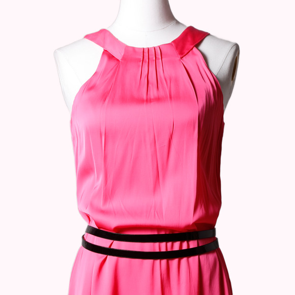 THEORY Crew Neck Neon Pink Mini Dress - Picture 4 of 6